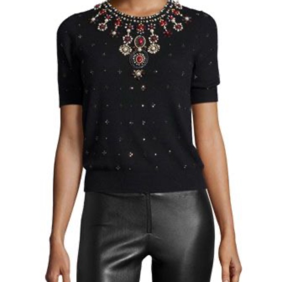 Alice + Olivia Embellished Short Sleeve Sweater, Medium – Luxe Designer Piece - Picture 1 of 8